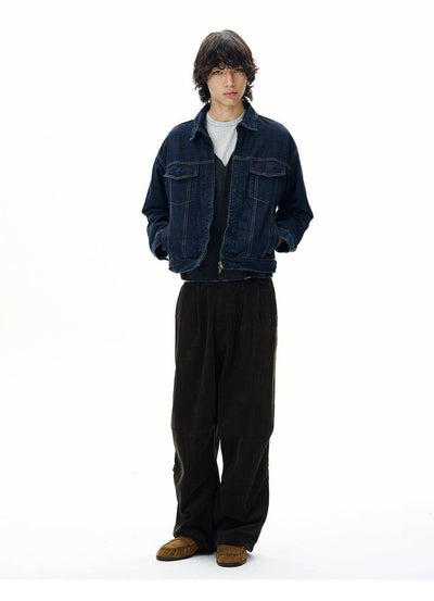 Zip-Front Flap Pocket Denim Jacket Korean Street Fashion Jacket By 77Flight Shop Online at OH Vault