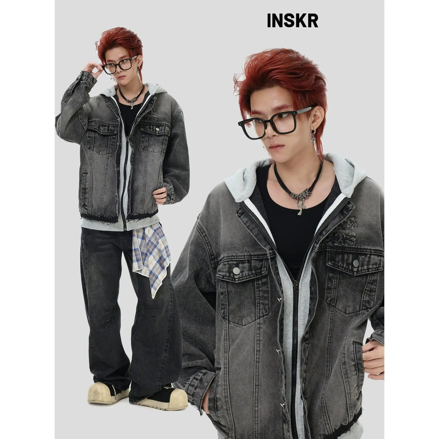 Hood Layered Washed Denim Jacket Korean Street Fashion Jacket By INS Korea Shop Online at OH Vault