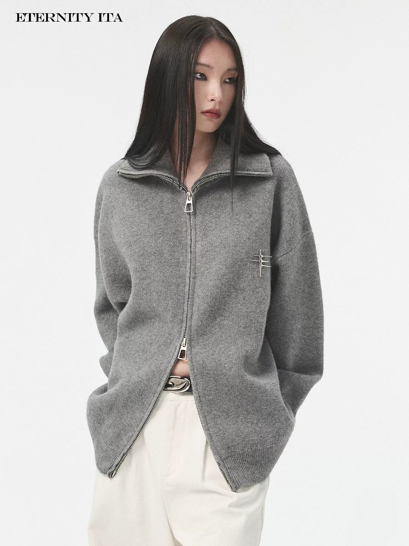 Double-End Zipped Relaxed Sweater Korean Street Fashion Sweater By ETERNITY ITA Shop Online at OH Vault