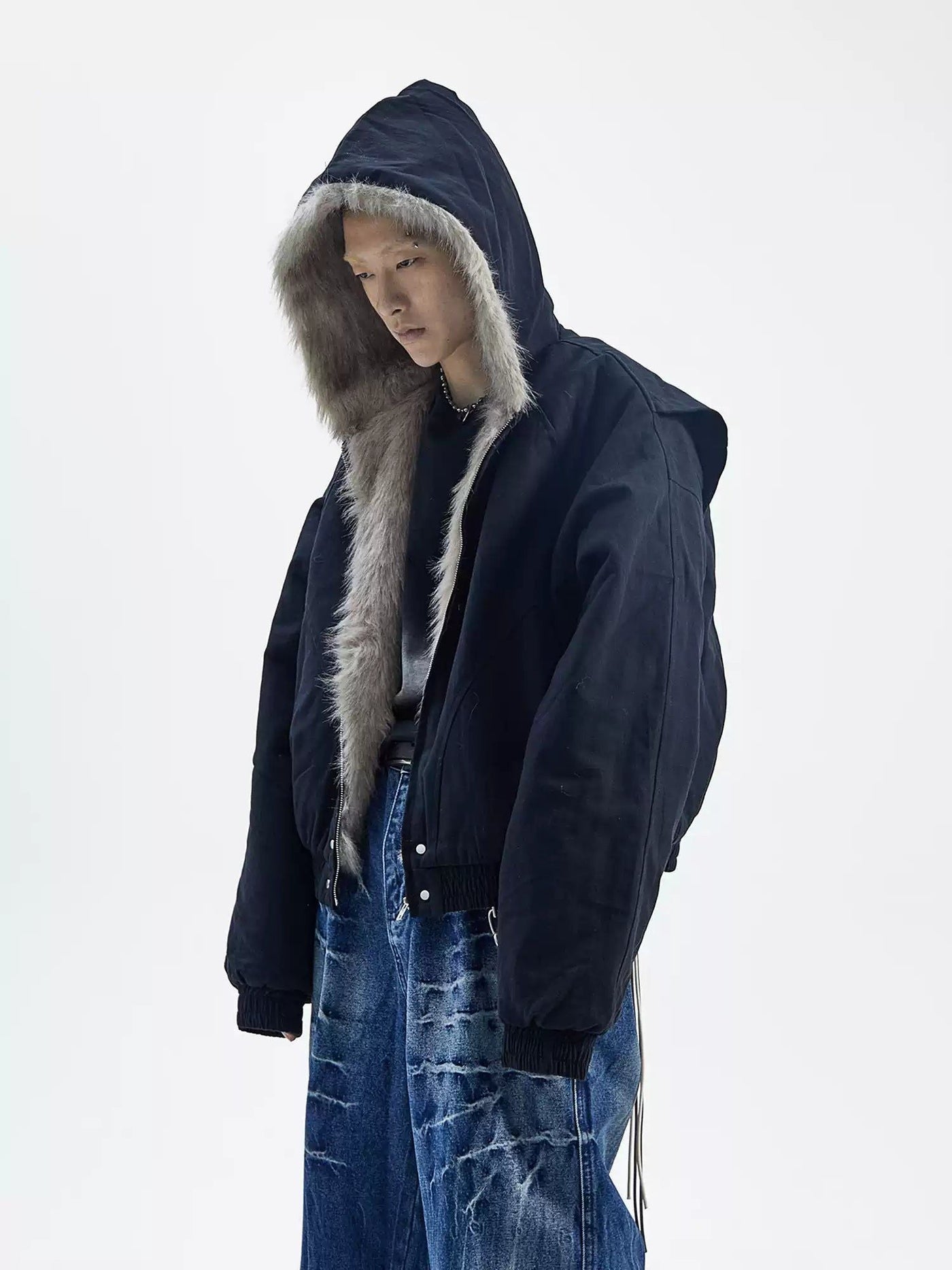 Hooded Ruched Hem Jacket Korean Street Fashion Jacket By Ash Dark Shop Online at OH Vault