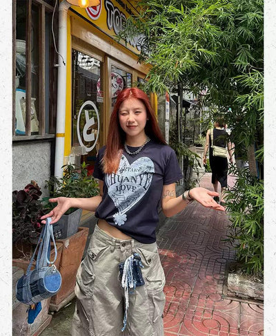 Graphic Print Cropped T-Shirt Korean Street Fashion T-Shirt By Made Extreme Shop Online at OH Vault