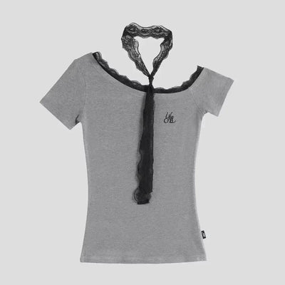 Lace Off-Shoulder T-Shirt Korean Street Fashion T-Shirt By INS Korea Shop Online at OH Vault