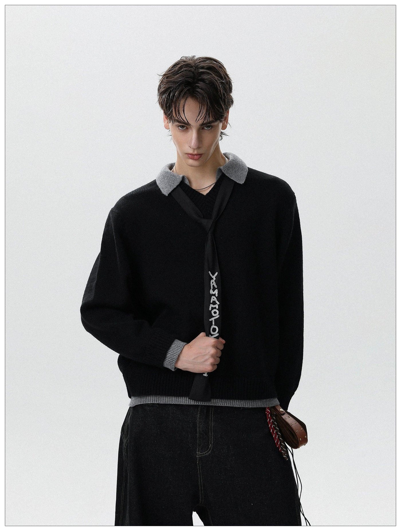 Layered Contrast Sweater Korean Street Fashion Sweater By Mr Nearly Shop Online at OH Vault
