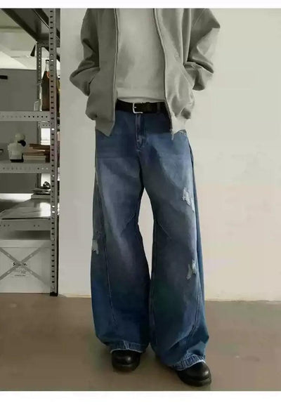 Faded Ripped Scimitar Jeans Korean Street Fashion Jeans By In Knots Shop Online at OH Vault