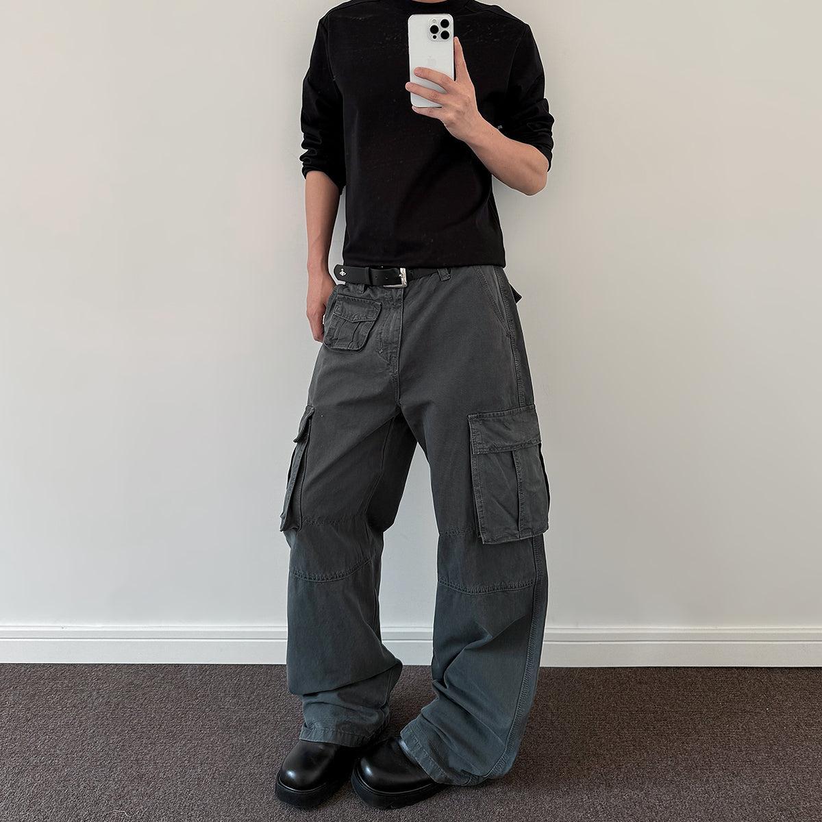 Faded Pocketed Cargo Pants Korean Street Fashion Pants By A PUEE Shop Online at OH Vault