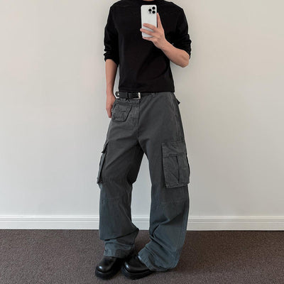 Faded Pocketed Cargo Pants Korean Street Fashion Pants By A PUEE Shop Online at OH Vault