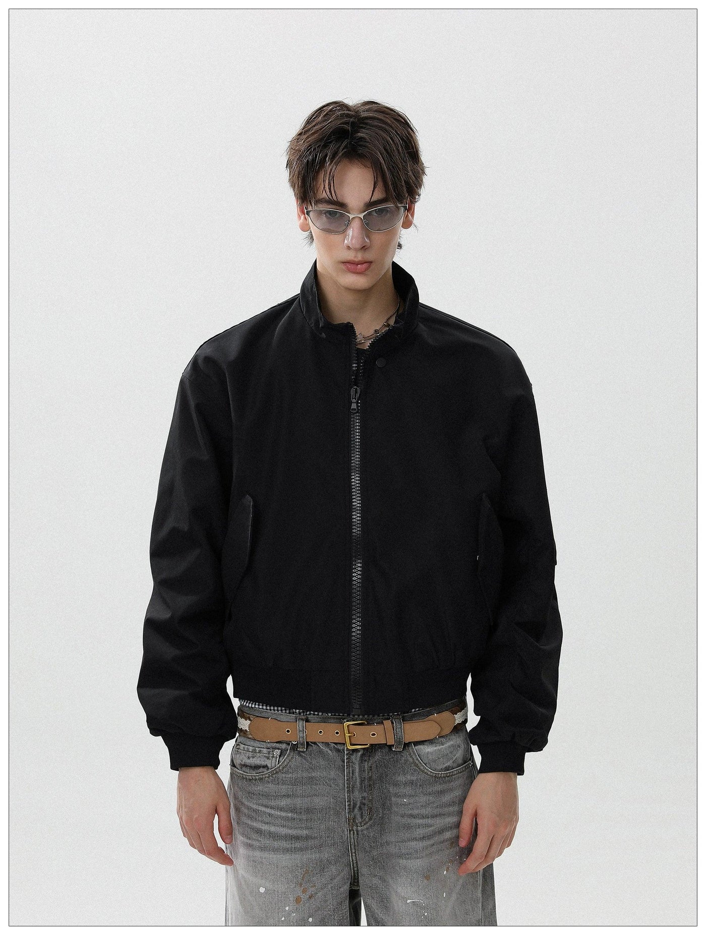 Plain Full-Zip Bomber Jacket Korean Street Fashion Jacket By Mr Nearly Shop Online at OH Vault