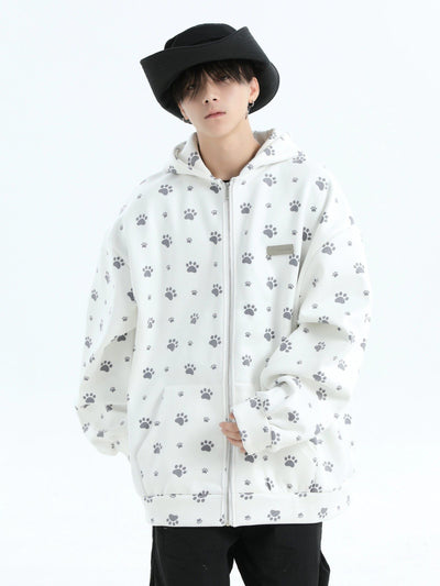 Paw Print Pattern Detail Hoodie Korean Street Fashion Hoodie By INS Korea Shop Online at OH Vault