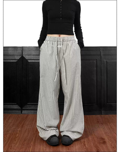 Casual Vertical Stripes Wide Pants Korean Street Fashion Pants By Mr Nearly Shop Online at OH Vault