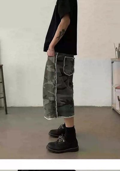 Raw Edge Camo Cargo Shorts Korean Street Fashion Shorts By In Knots Shop Online at OH Vault