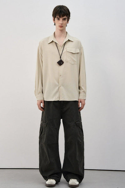 Front Pocket Vertical Striped Shirt Korean Street Fashion Shirt By MaxDstr Shop Online at OH Vault