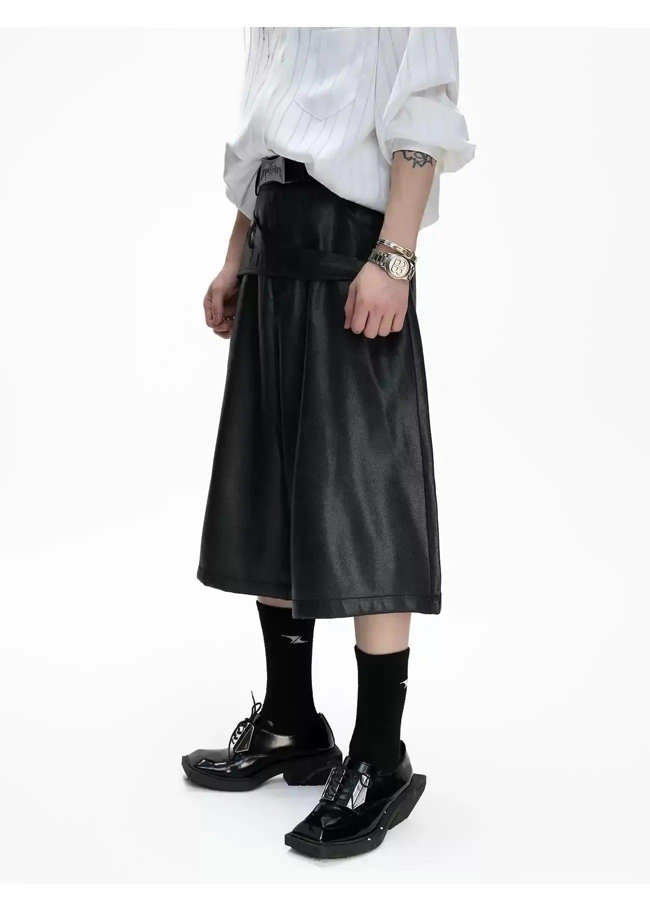 Mid Strap Belt PU Leather Shorts Korean Street Fashion Shorts By Argue Culture Shop Online at OH Vault