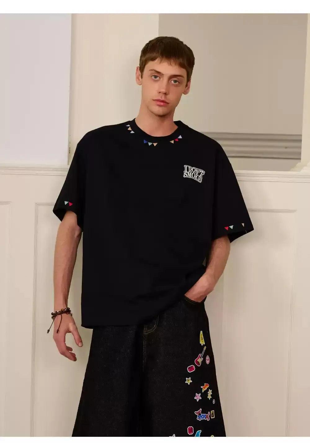 Logo Embroidery Clean Fit T-Shirt Korean Street Fashion T-Shirt By Donsmoke Shop Online at OH Vault
