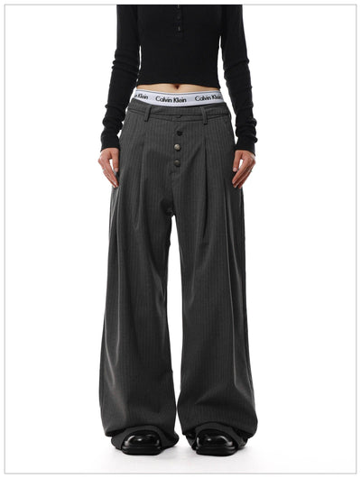 Vertical Stripes Button-Down Trousers Korean Street Fashion Trousers By Mr Nearly Shop Online at OH Vault