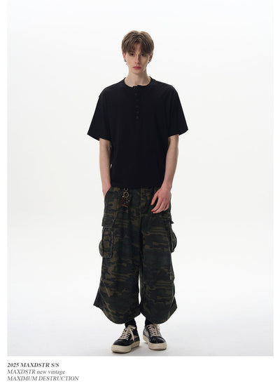 Vertical Striped Henley T-Shirt Korean Street Fashion T-Shirt By MaxDstr Shop Online at OH Vault