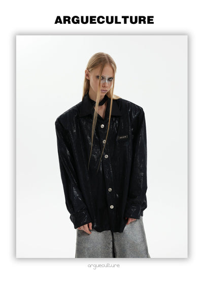 Shine Effect Buttoned Shirt Korean Street Fashion Shirt By Argue Culture Shop Online at OH Vault