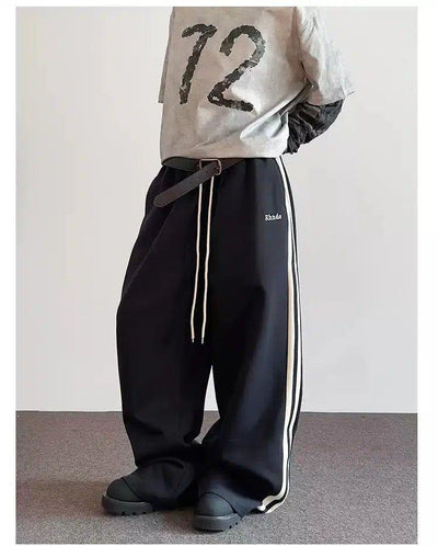 Drawstring Contrast Striped Sweatpants Korean Street Fashion Pants By A PUEE Shop Online at OH Vault