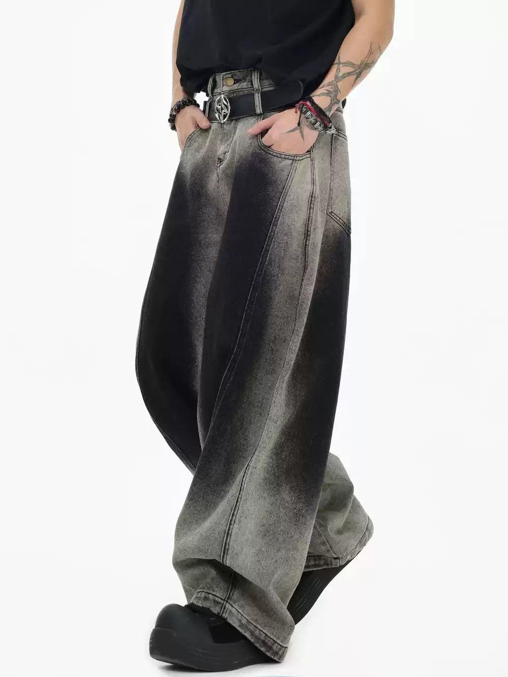 Structured Contrast Faded Jeans Korean Street Fashion Jeans By INS Korea Shop Online at OH Vault