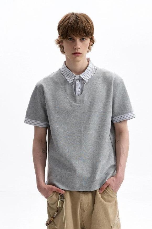 Layered Striped Collar T-Shirt Korean Street Fashion T-Shirt By A PUEE Shop Online at OH Vault