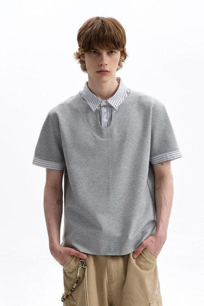 Layered Striped Collar T-Shirt Korean Street Fashion T-Shirt By A PUEE Shop Online at OH Vault