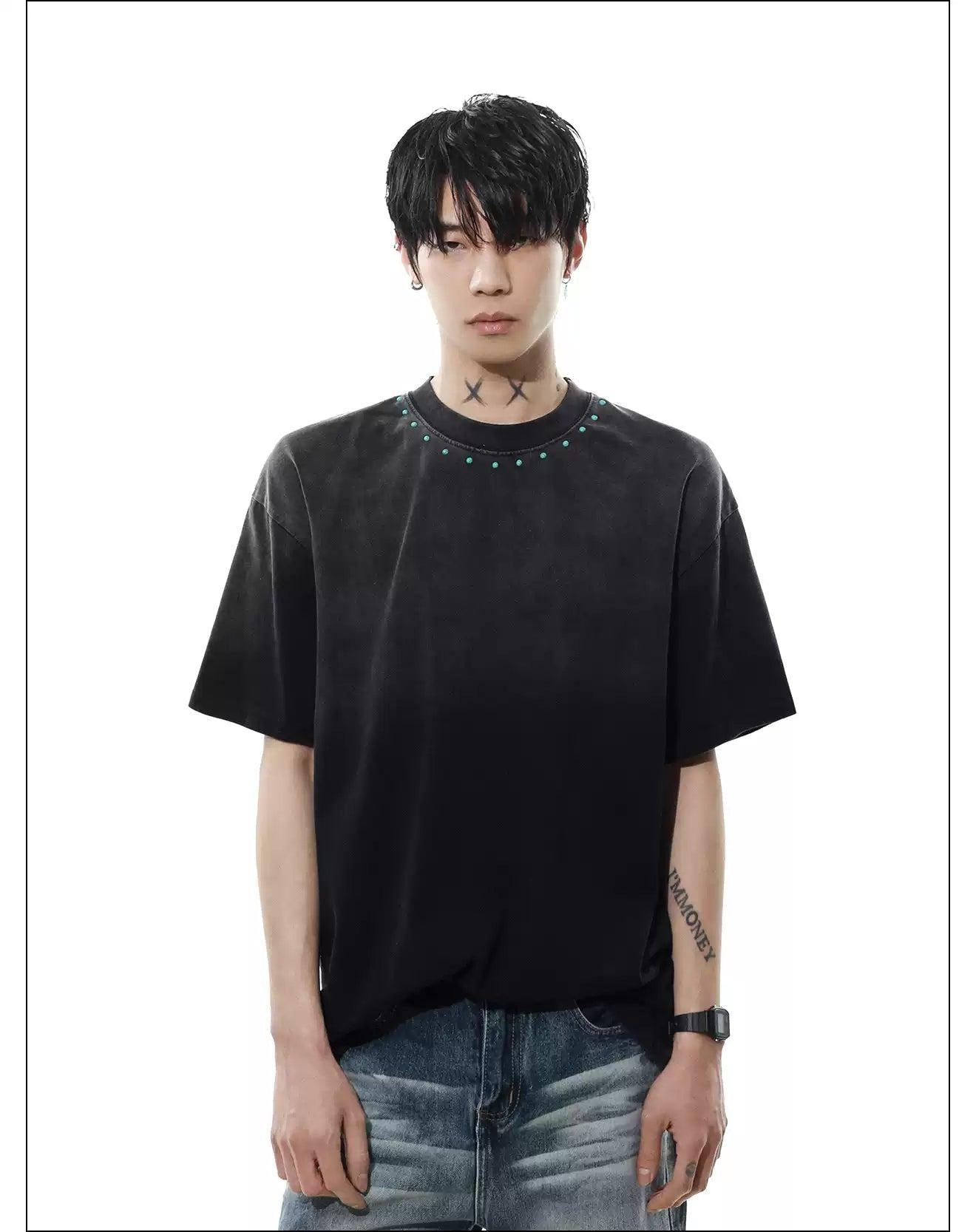 Washed Contrast Semi-Gemstone T-Shirt Korean Street Fashion T-Shirt By Mr Nearly Shop Online at OH Vault