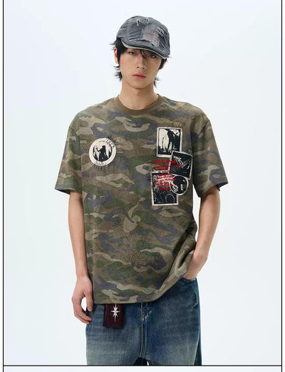 Rock Band Embroidery Camo T-Shirt Korean Street Fashion T-Shirt By 77Flight Shop Online at OH Vault