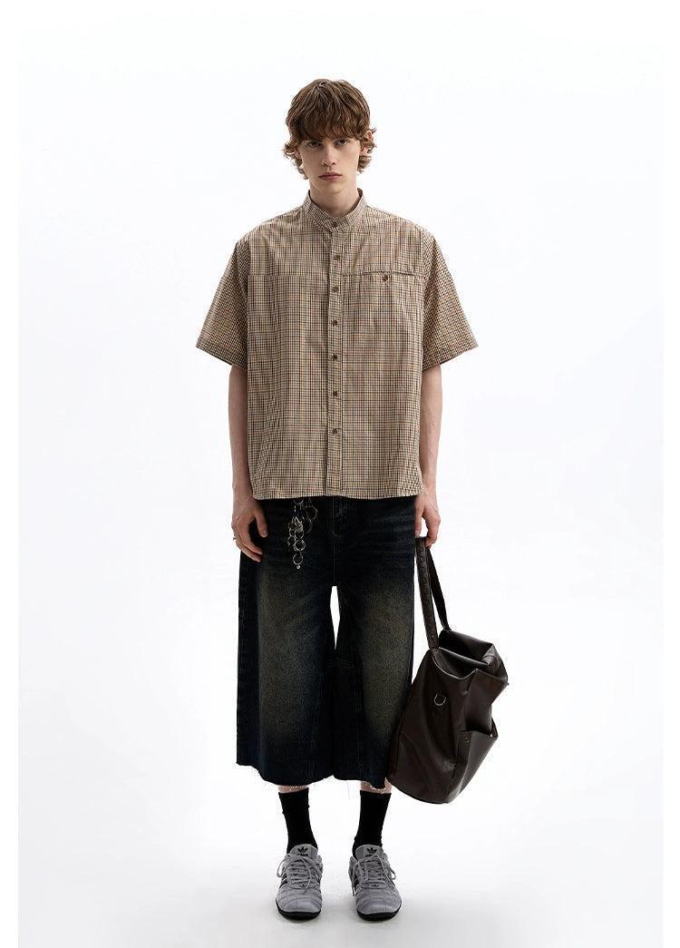 Stand Collar Plaid Shirt Korean Street Fashion Shirt By A PUEE Shop Online at OH Vault
