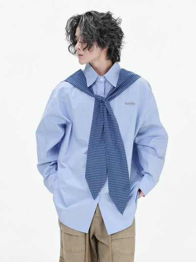 Plaid Shawl Tie Shirt Korean Street Fashion Shirt By INS Korea Shop Online at OH Vault