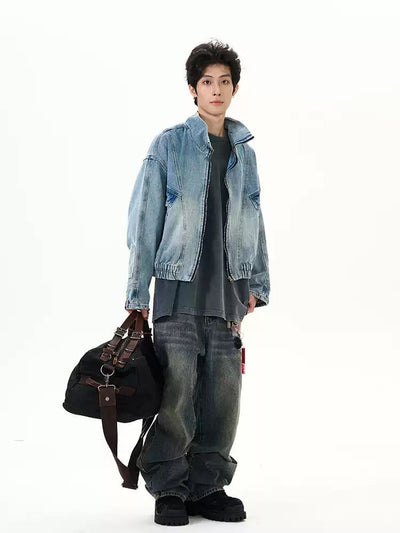 Washed Inverted Style Short Denim Jacket Korean Street Fashion Jacket By 77Flight Shop Online at OH Vault