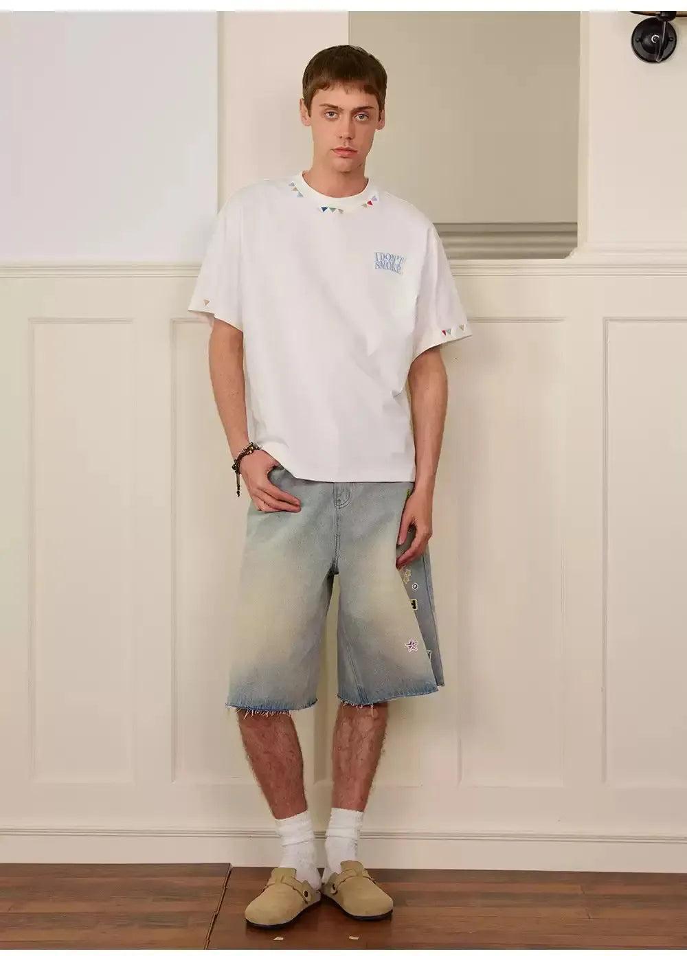 Raw Edge Patchwork Denim Shorts Korean Street Fashion Shorts By Donsmoke Shop Online at OH Vault