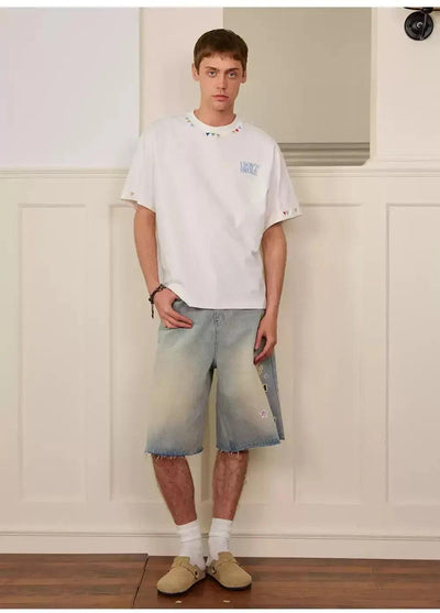 Raw Edge Patchwork Denim Shorts Korean Street Fashion Shorts By Donsmoke Shop Online at OH Vault