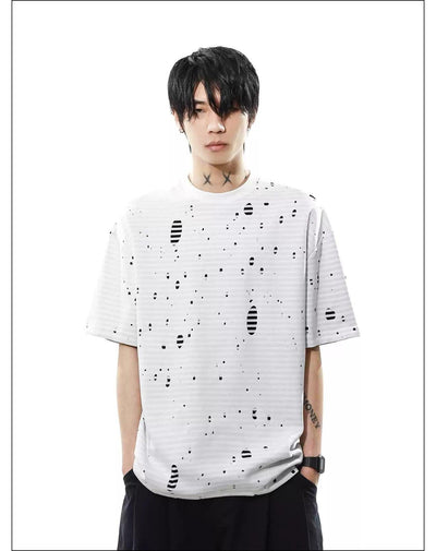 Laser-Cut Stripe Layered T-Shirt Korean Street Fashion T-Shirt By Mr Nearly Shop Online at OH Vault