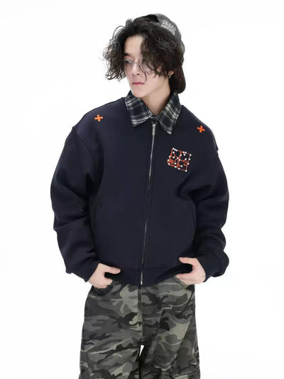 Pearled Logo Zipped Jacket Korean Street Fashion Jacket By INS Korea Shop Online at OH Vault