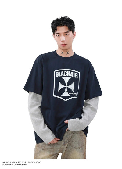 Layered Printed Long Sleeve T-Shirt Korean Street Fashion T-Shirt By Mr Nearly Shop Online at OH Vault