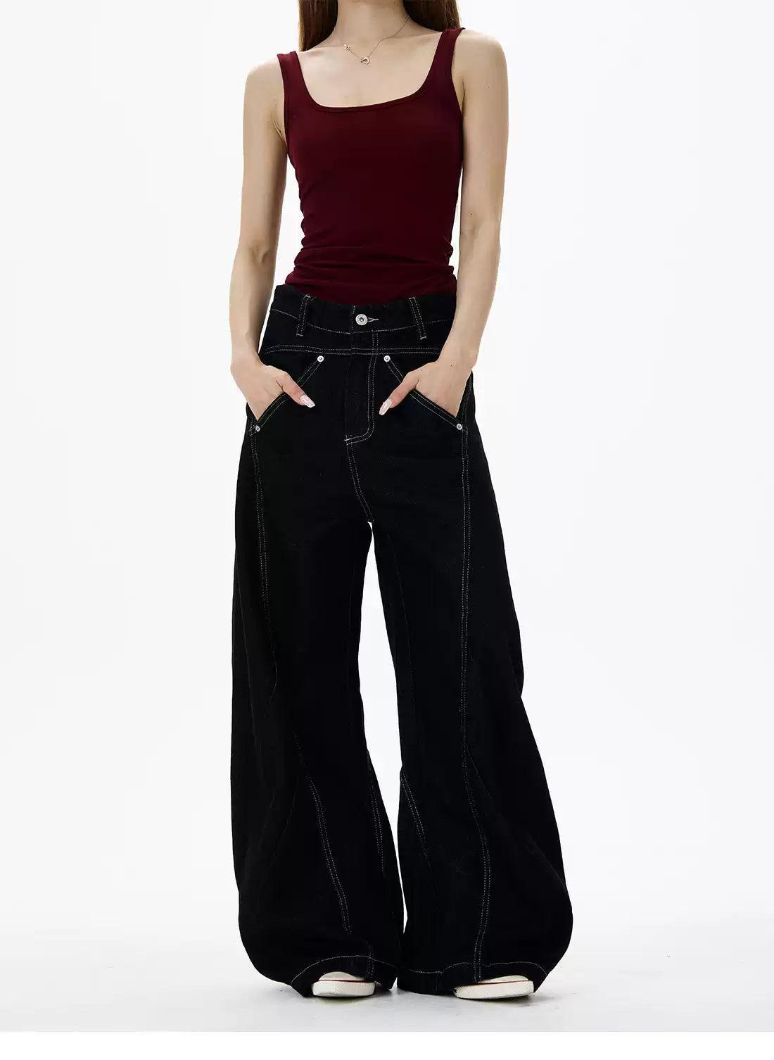 Line Stitches High Waist Jeans Korean Street Fashion Jeans By 77Flight Shop Online at OH Vault