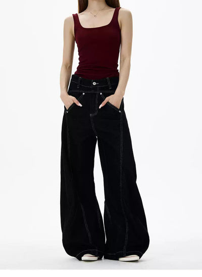 Line Stitches High Waist Jeans Korean Street Fashion Jeans By 77Flight Shop Online at OH Vault