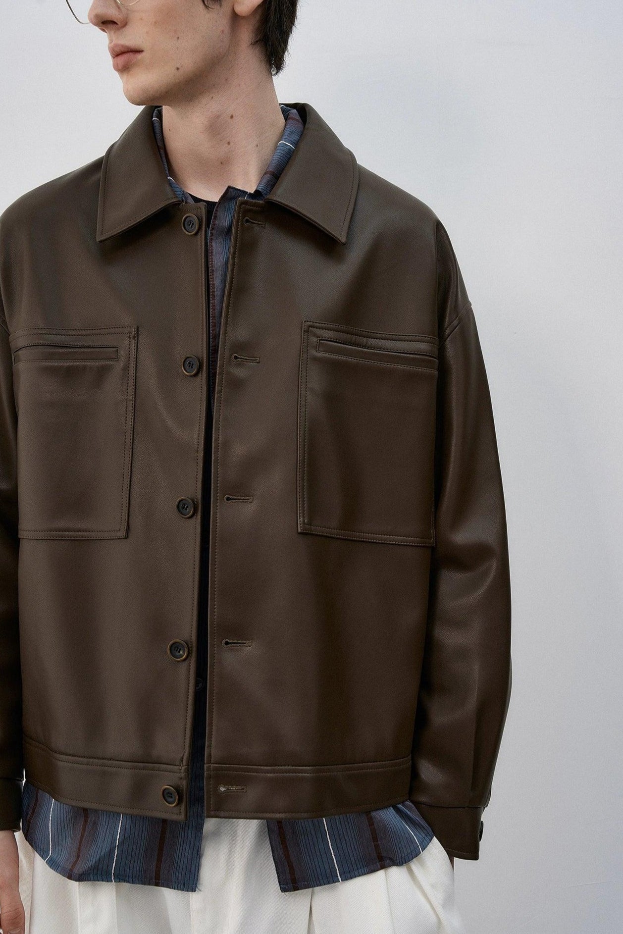 Wide Pocket Faux Leather Jacket Korean Street Fashion Jacket By MaxDstr Shop Online at OH Vault