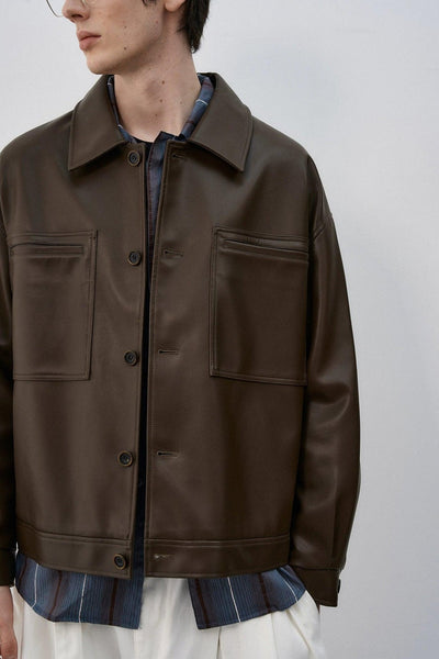 Wide Pocket Faux Leather Jacket Korean Street Fashion Jacket By MaxDstr Shop Online at OH Vault