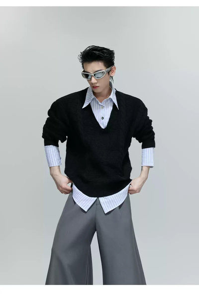 Striped Layered Shirt Sweater Korean Street Fashion Sweater By Argue Culture Shop Online at OH Vault