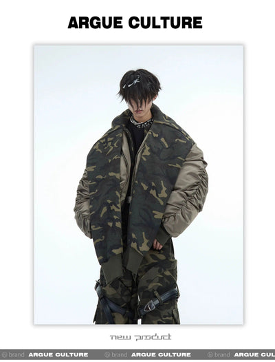 Irregular Sleeves Camo Hooded Jacket Korean Street Fashion Jacket By Argue Culture Shop Online at OH Vault