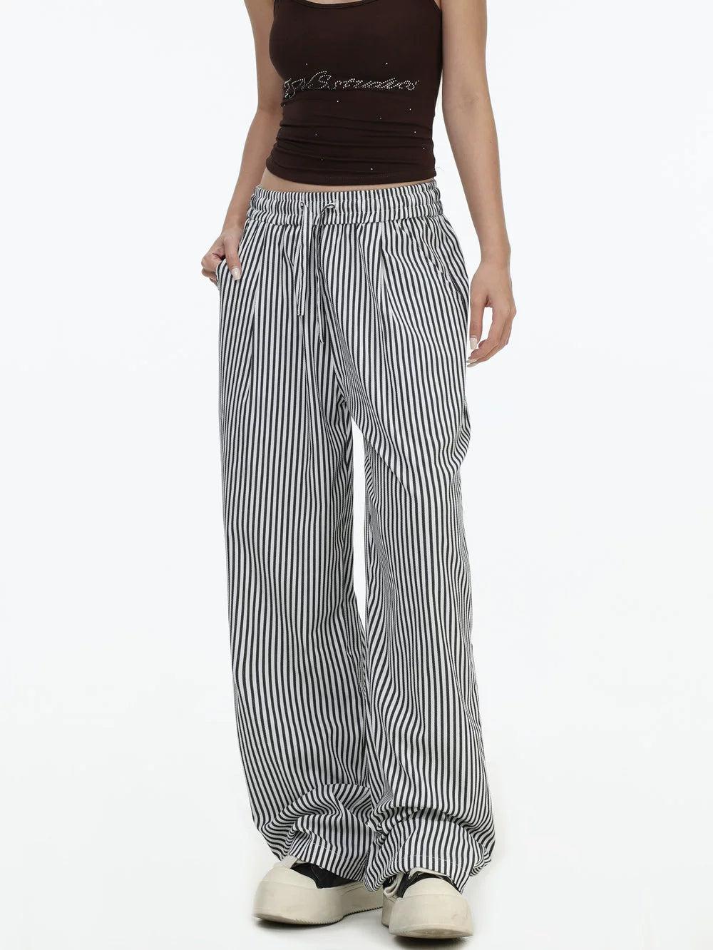 Elastic Waist Vertical Stripe Pants Korean Street Fashion Pants By INS Korea Shop Online at OH Vault