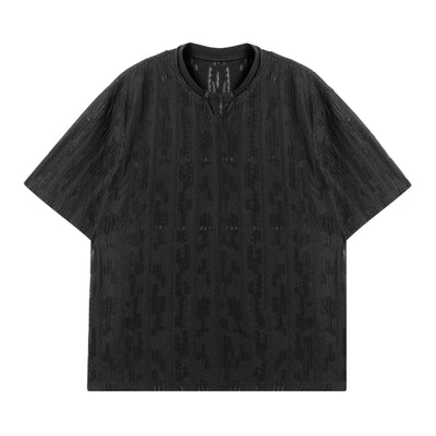 Textured Hollow Round Neck T-Shirt Korean Street Fashion T-Shirt By JHYQ Shop Online at OH Vault
