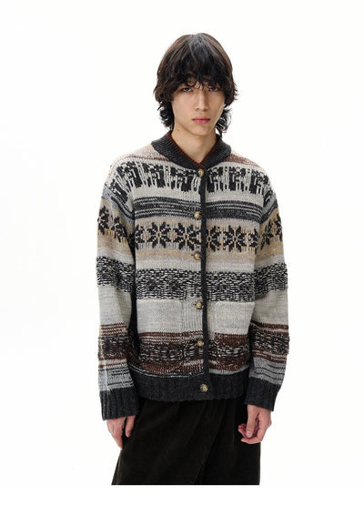 Fair Isle Striped Buttoned Sweater Korean Street Fashion Sweater By 77Flight Shop Online at OH Vault
