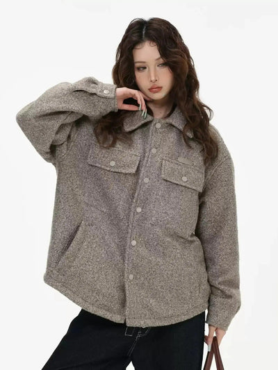 Buttoned Pockets Textured Jacket Korean Street Fashion Jacket By INS Korea Shop Online at OH Vault