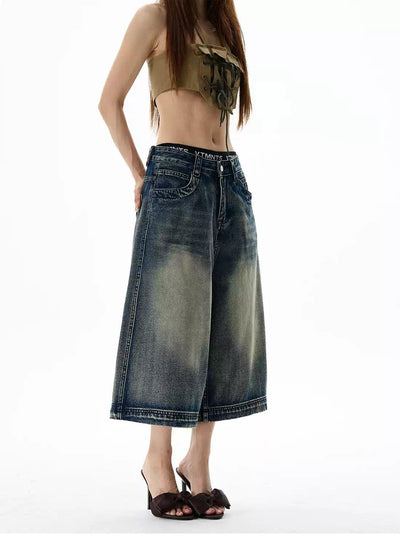 Washed Wide Leg Denim Shorts Korean Street Fashion Shorts By 77Flight Shop Online at OH Vault