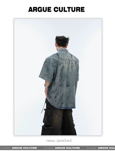 Distressed Hand-Painted Denim Shirt Korean Street Fashion Shirt By Argue Culture Shop Online at OH Vault
