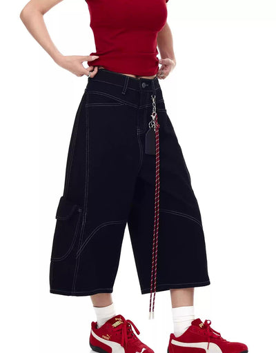 Topstitch String Detail Denim Shorts Korean Street Fashion Shorts By Blacklists Shop Online at OH Vault