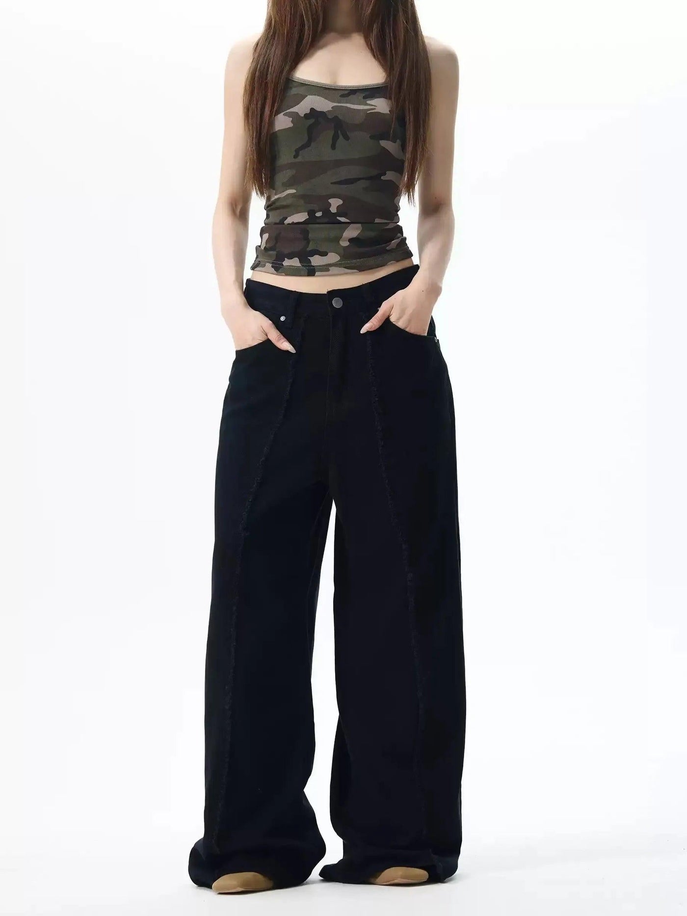 Raw Edge Seamed Jeans Korean Street Fashion Jeans By 77Flight Shop Online at OH Vault