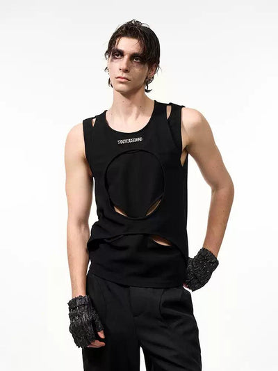 Metallic Logo Cut-Out Tank Top Korean Street Fashion Tank Top By Slim Black Shop Online at OH Vault