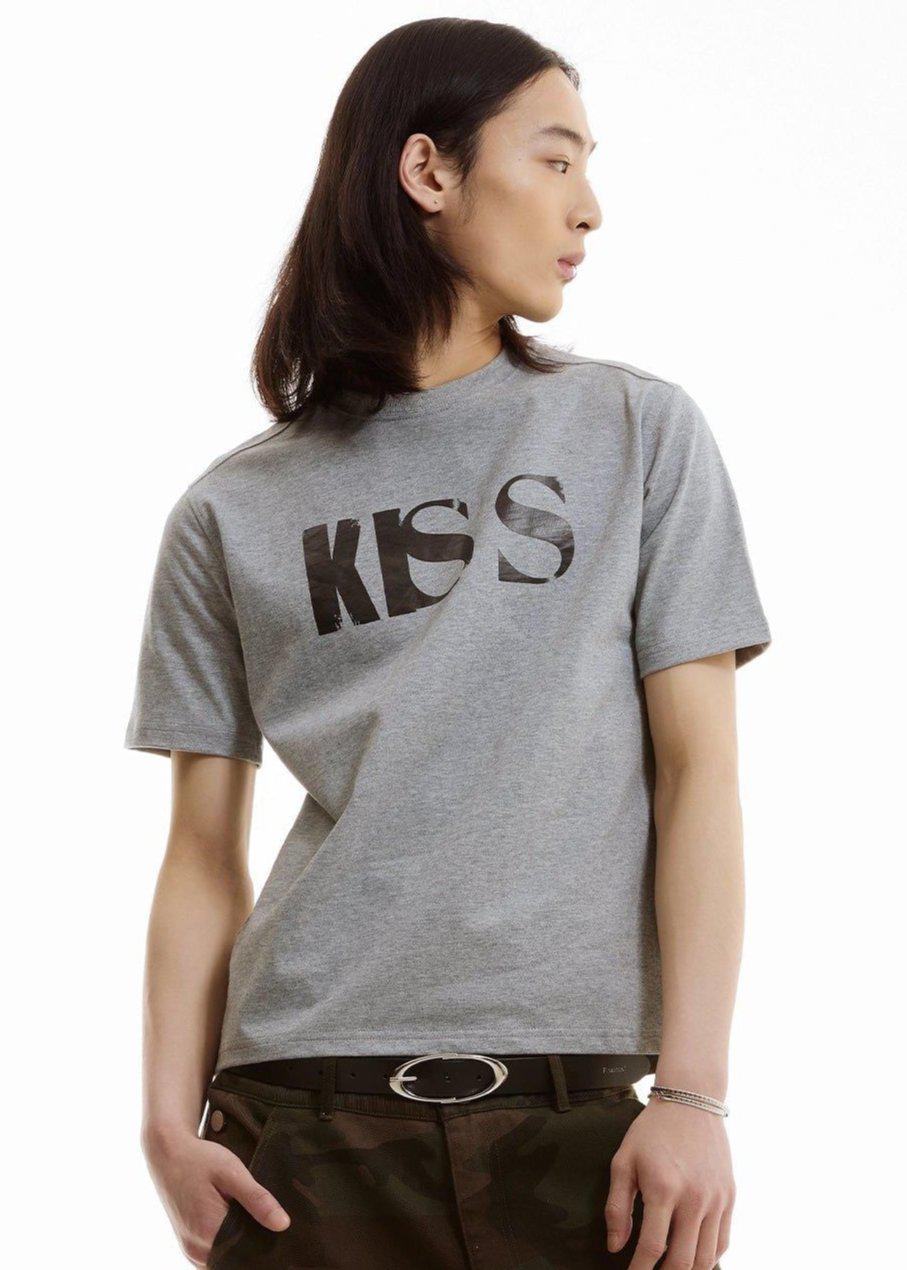 Kiss Text Print Casual T-Shirt Korean Street Fashion T-Shirt By Funky Fun Shop Online at OH Vault